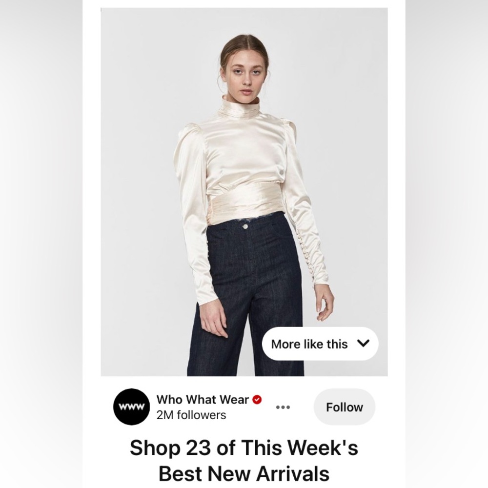 Who What Wear Cream Satin High-Neck Long-Sleeve Top